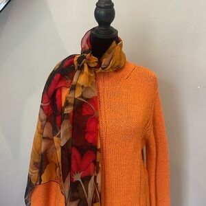 Floral Sheer Scarf - Red and Yellow and black